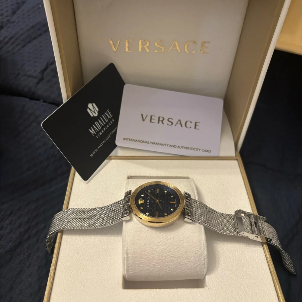 Versace women’s Gold and Silver Mesh Watch new with box